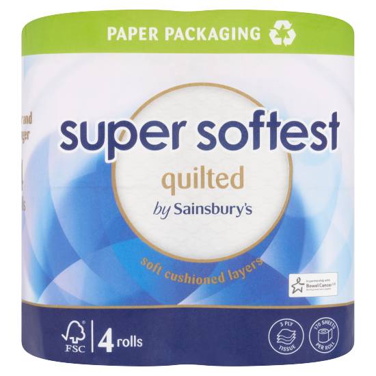Sainsbury's Super Soft Toilet Tissue Quilted Rolls (4 pack)
