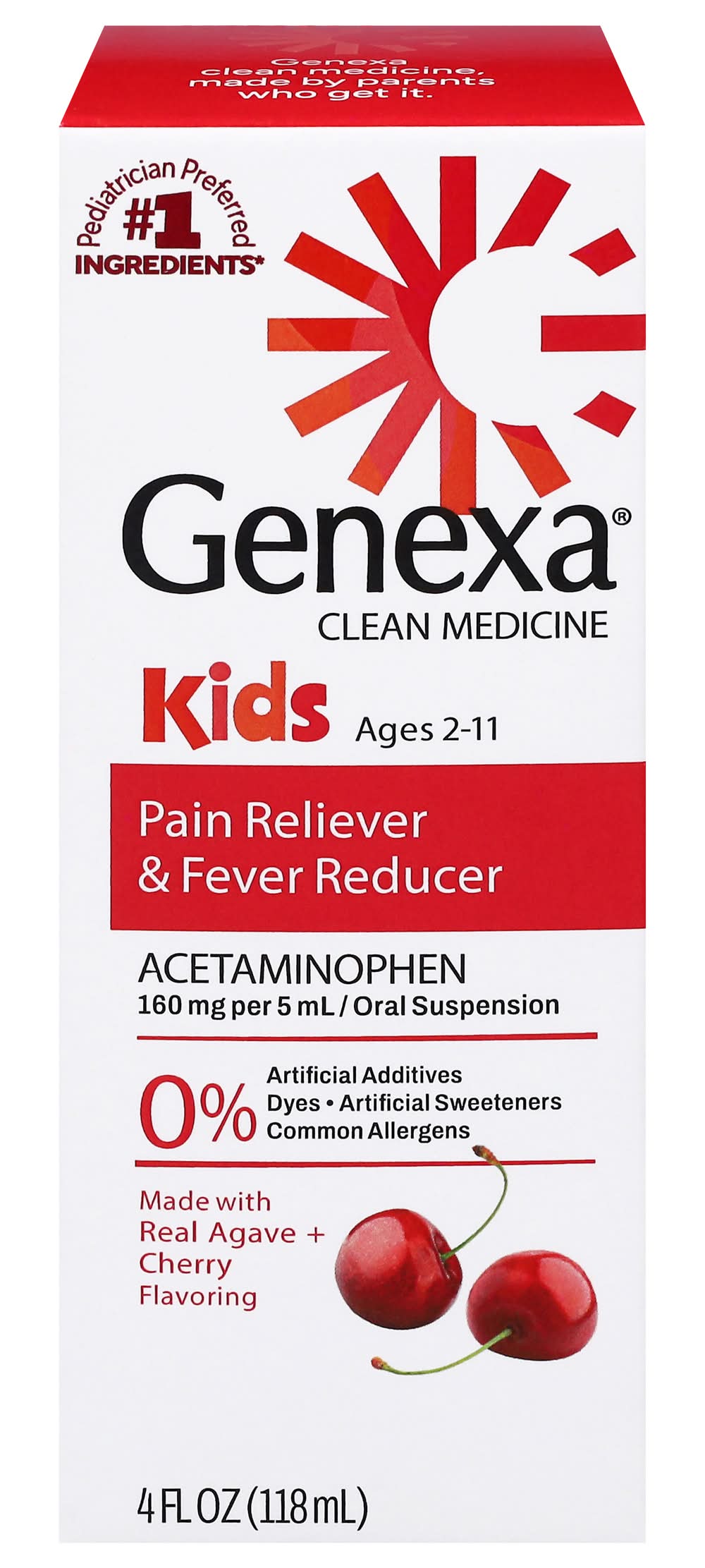 Genexa Kids Acetaminophen Pain & Fever Oral Suspension Syrup, Cherry (4 fl oz)