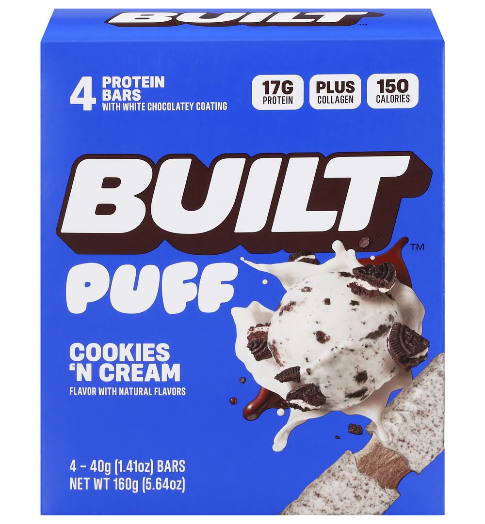 Built On the Go Bars Puff Protein Bars, Cookies N' Cream (4 x 1.41 oz)