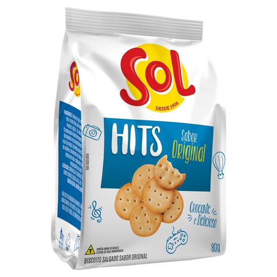 Sol  biscoito salgado hits sabor original (80 g)