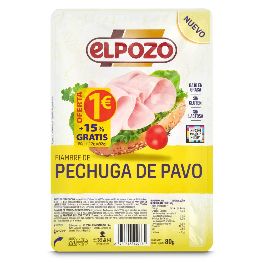 Pechuga De Pavo Elpozo Sobre 80 G