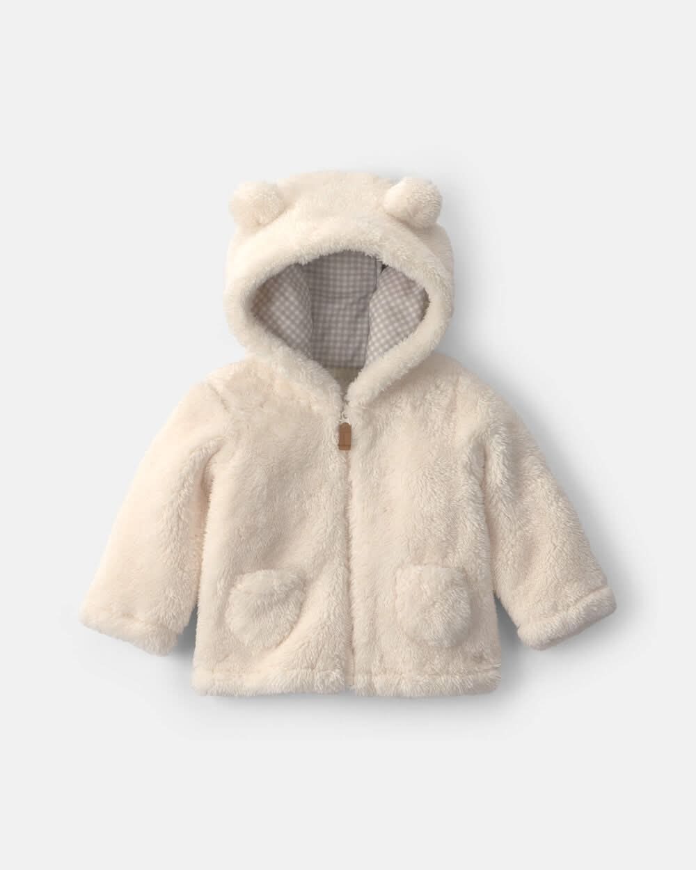Baby Bear Teddy Fleece Zip-Up Hoodie - Cream - 12M