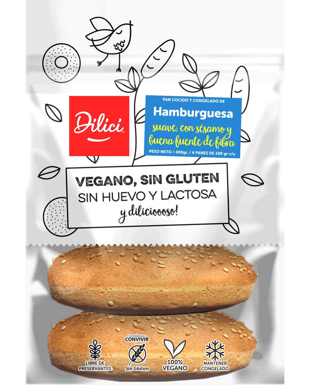 Dilici · Pan hamburguesa vegano (400 g)