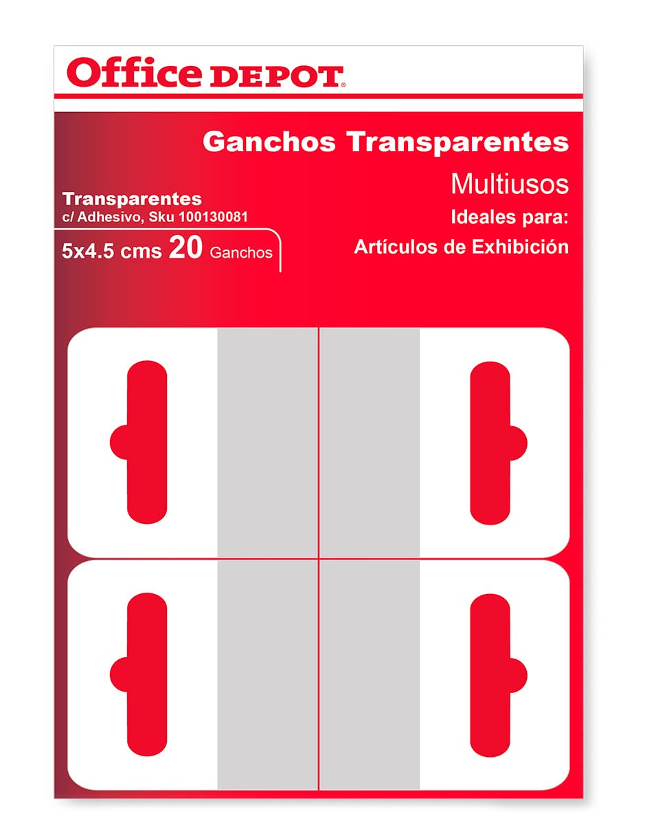 Office Depot · Ganchos multiusos, 5x 4.5 cm, transparente (20 un)