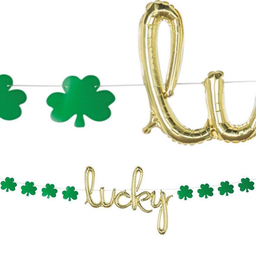 Uninflated Air-Filled Gold Lucky St. Patrick's Day Balloon Phrase Banner Kit