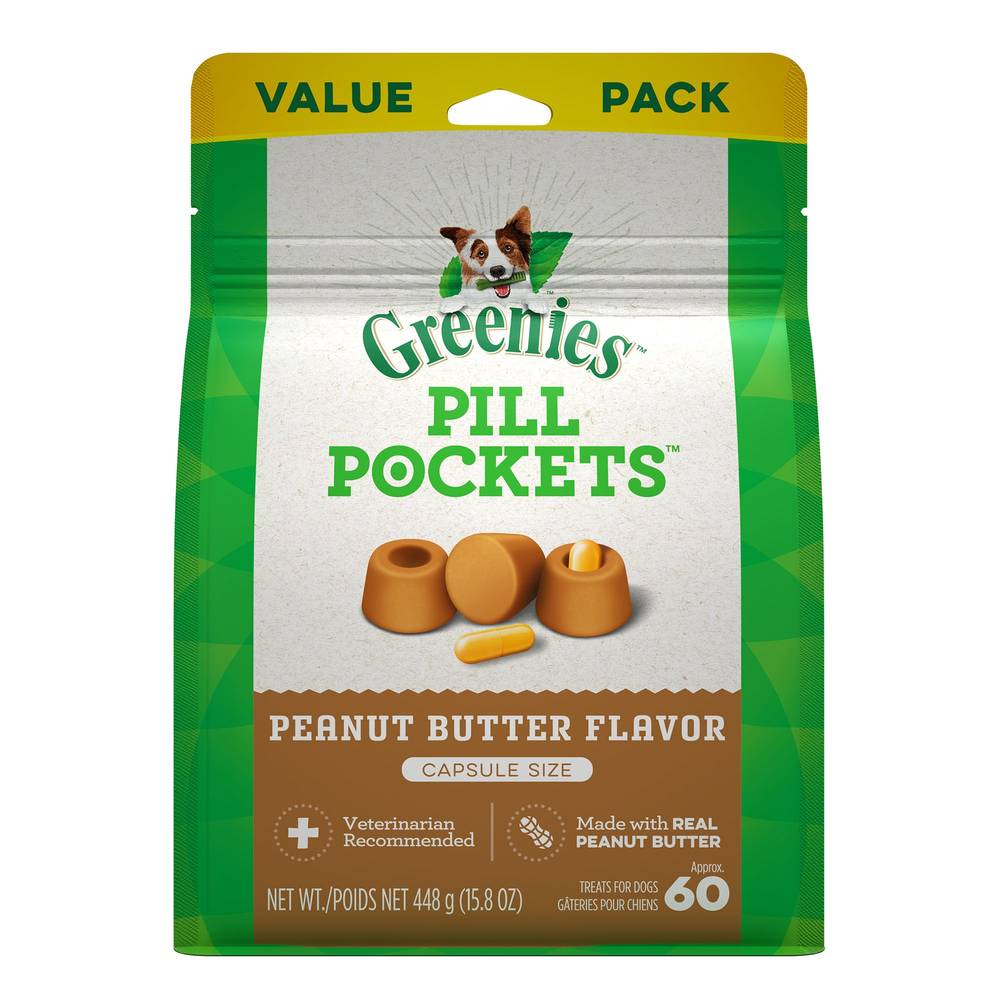 Greenies Pill Pockets Natural Adult Dog Treats Capsule Size Peanut Butter Flavour (Flavor: Peanut Butter, Size: 60 Count)
