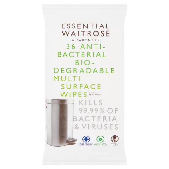 Waitrose Essential Antibacterial Biodegradable Multi Surface Wipes (36 ct)