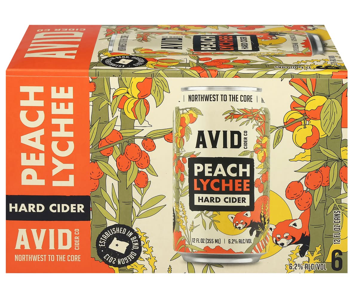 Avid Cider Co. Hard Cider, Peach Lychee (6 x 12 fl oz)