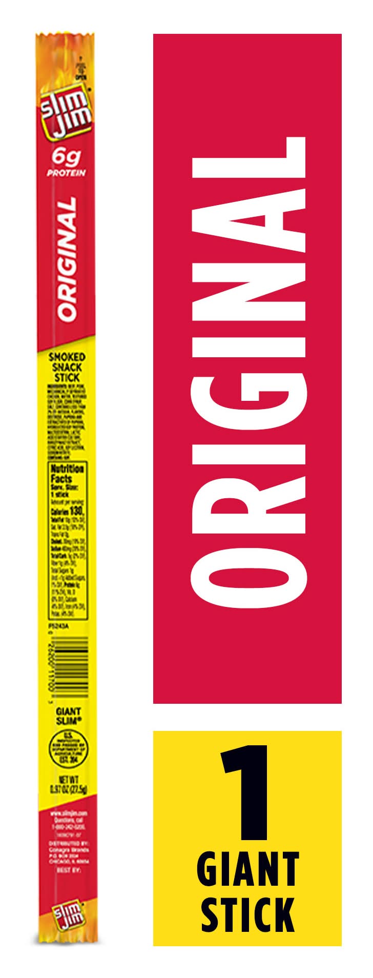 Slim Jim Original Gian Snack Stick, Smoky (0.97 oz)