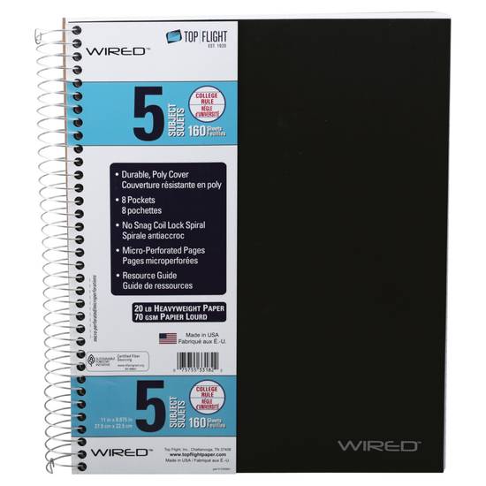 Top Flight Wired 5 Subject College Rule 160 Sheets