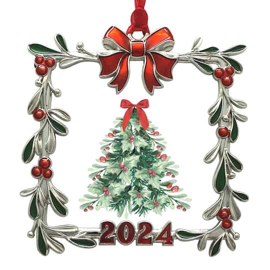 Studio Décor Mistletoe With Bow 2024 Ornament Frame, 2.5" X 2.5", Silver