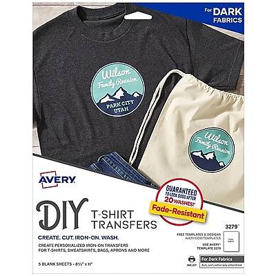Avery Dark T-Shirt Transfers For Inkjet Printers 3279, 8-1/2'' X 11'', pack Of 5
