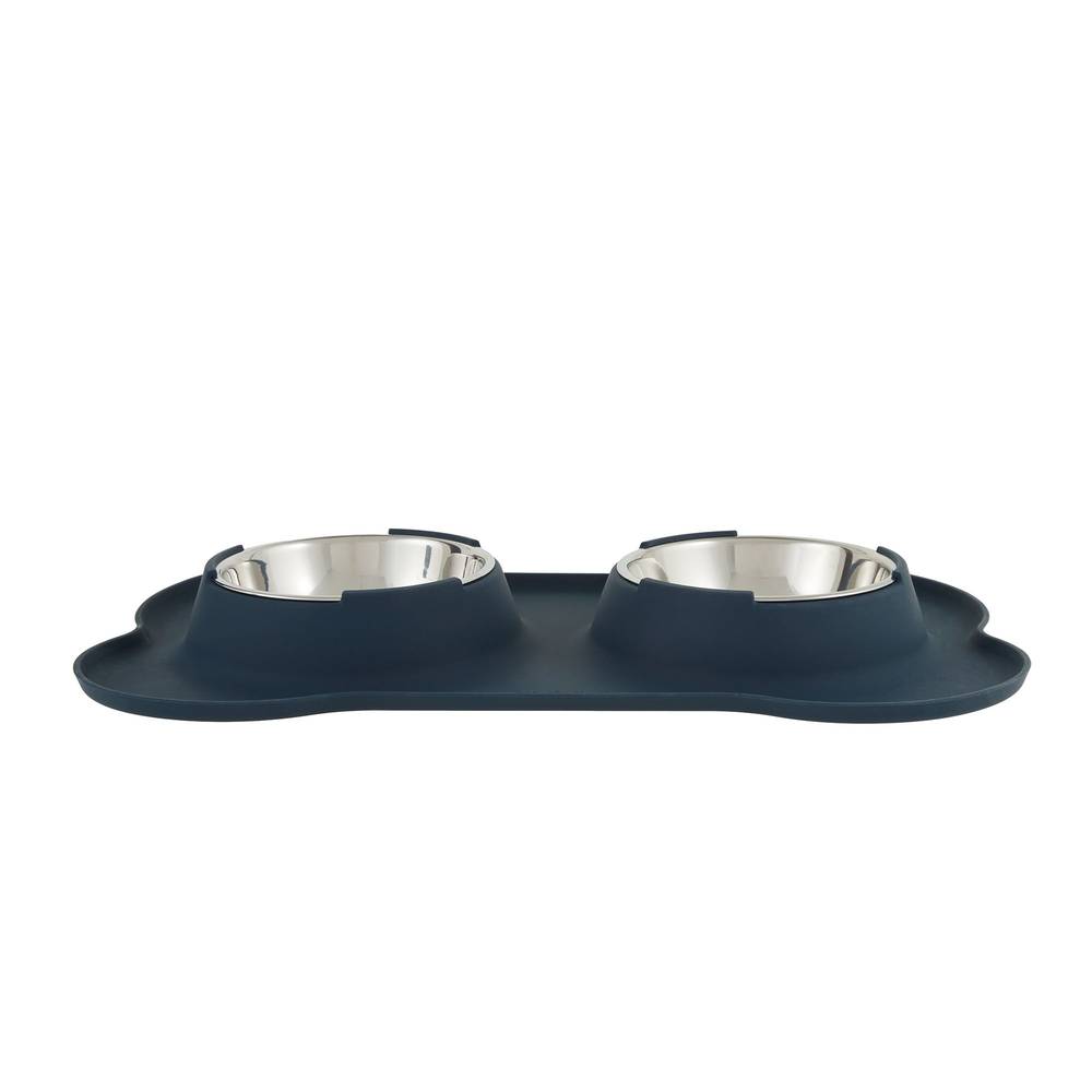 Top Paw Silicone Mat With Double Dog Bowls, Navy Blue (2 ct)