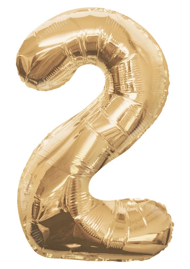 Helium Number 2 Foil Party Balloon, 34 in, Champagne Gold (8 ct)