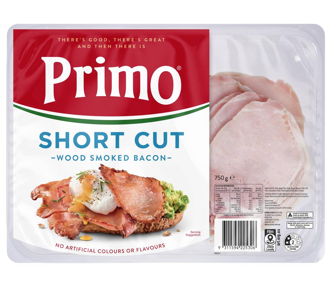 Primo Wood Smoked Short Cut Rindless Bacon (750g)