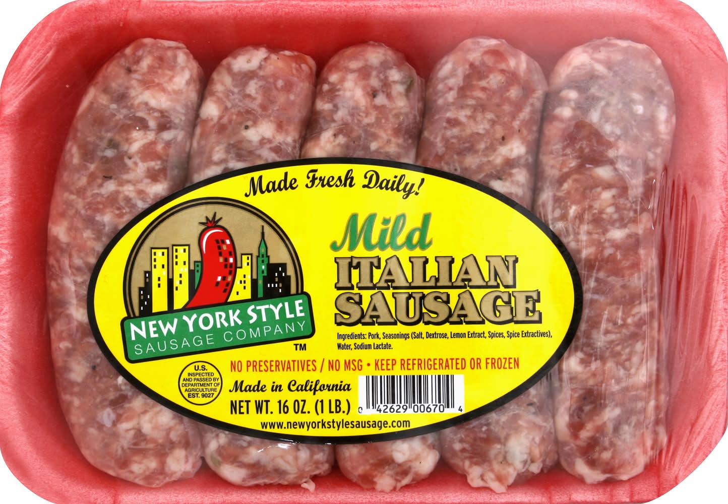 New York Style Mild Italian Sausage (16 oz)