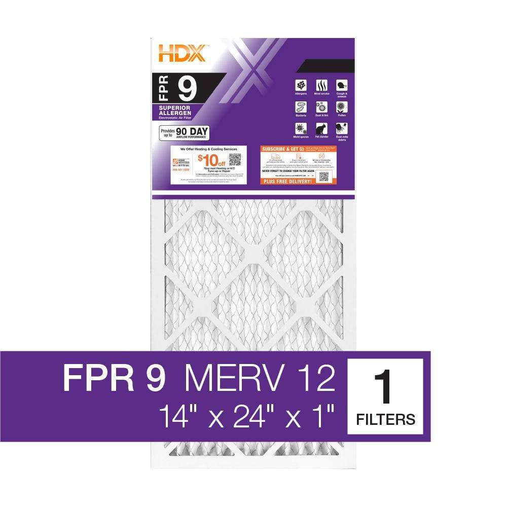 HDX Fpr 9 Superior Pleated Air Filter, 14 In. X 24 In. X 1 In