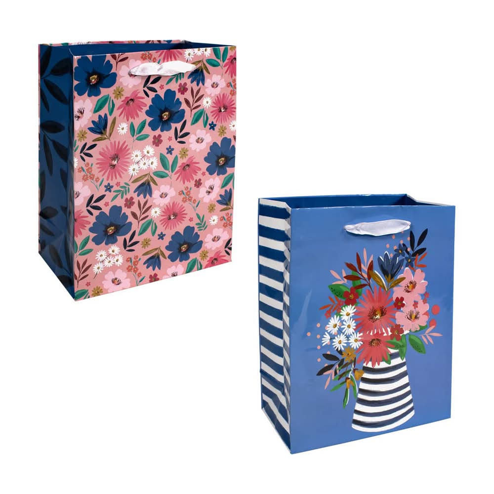 321 Party! Pink/Blue Floral Print Medium Gift Bags Pack 2 Pk