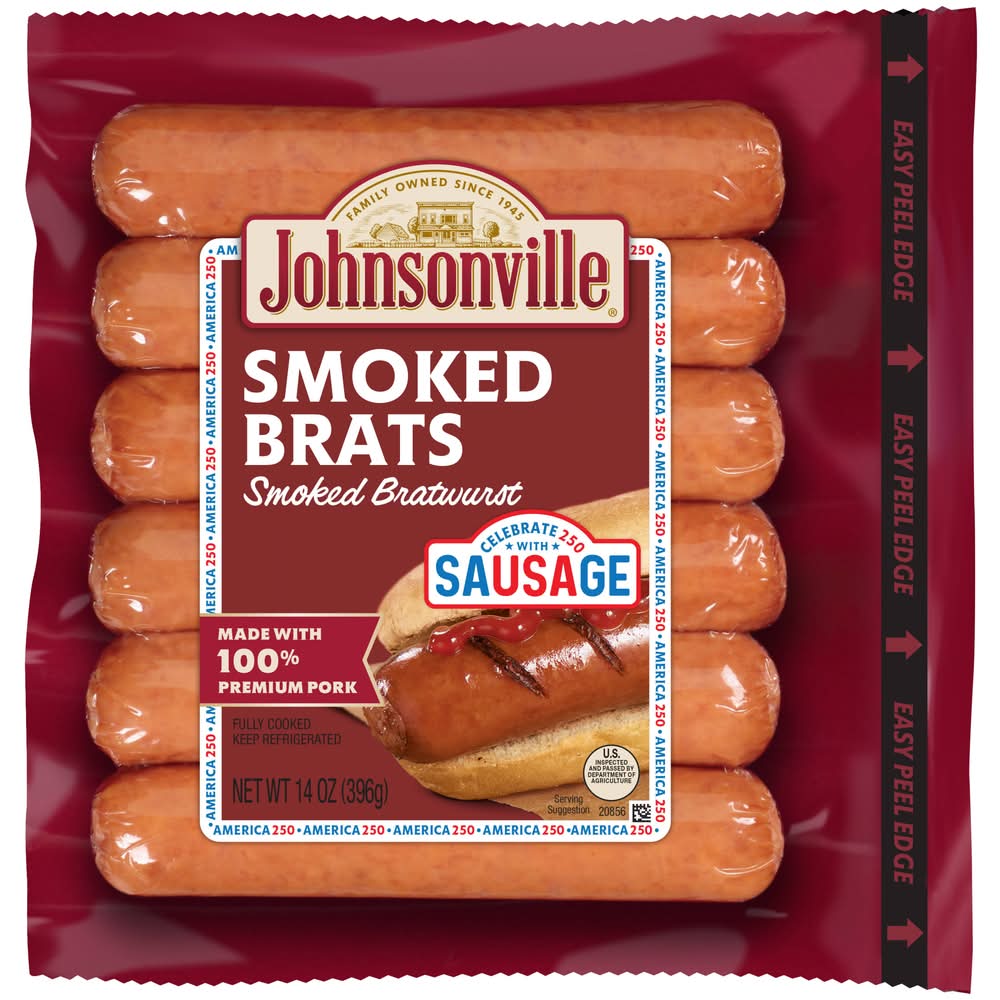 Johnsonville Pork Smoked Brats Bratwurst Sausages (14 oz)