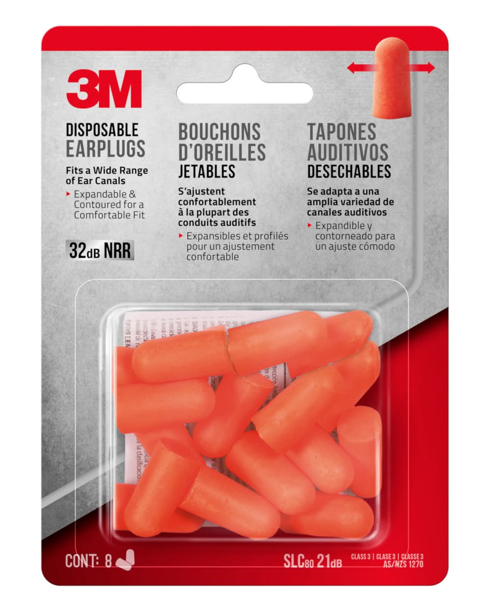 3M 32 Db Soft Foam Earplugs Orange 8 Pair