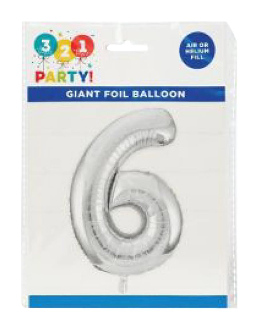 321 Party! 34" Giant Foil Silver Number Balloon Assorted
