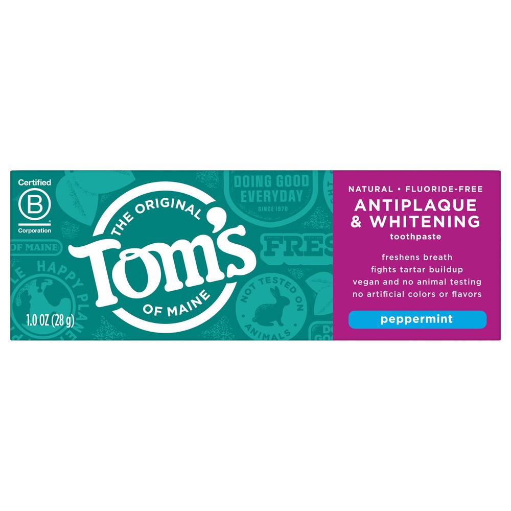 Tom's of Maine Antiplaque & Whitening Fluoride-Free Peppermint (1 oz)