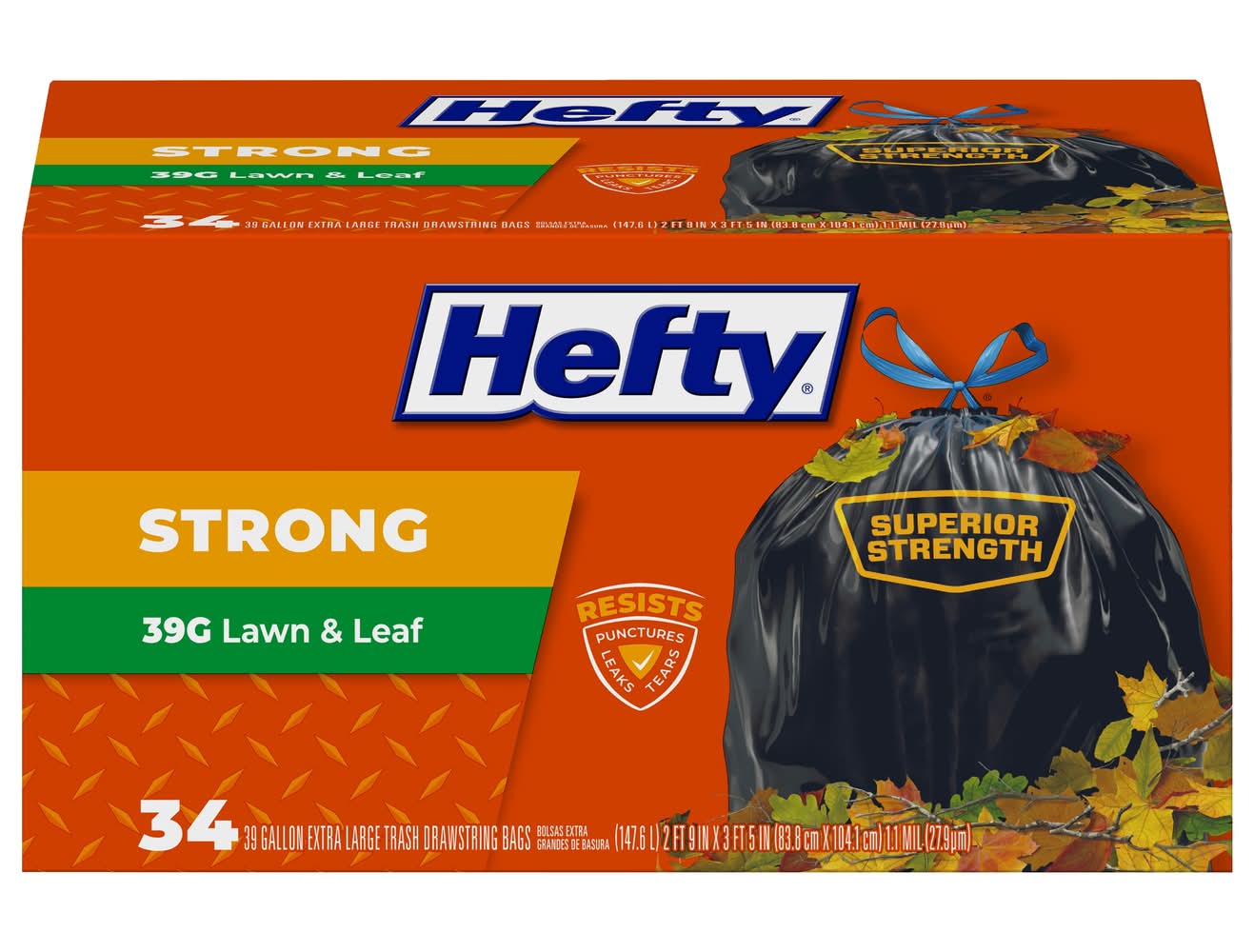 Hefty 39-Gallon Black Outdoor Plastic Lawn and leaf Drawstring Trash Bag 34 -Count