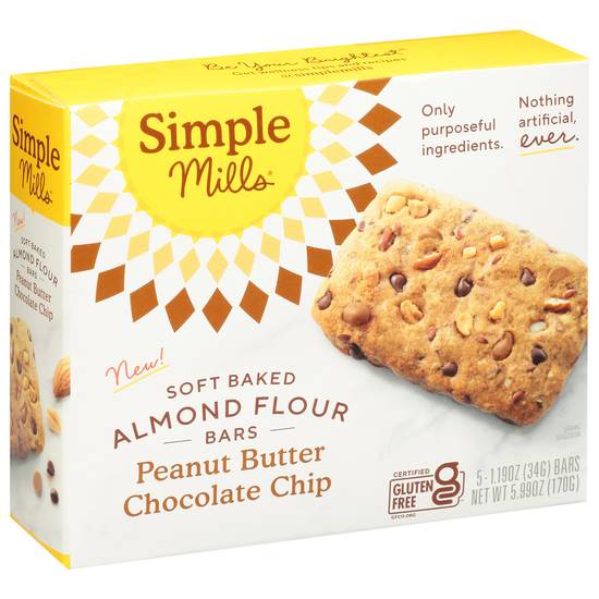 Simple Mills Peanut Butter Chocolate Chip Soft Baked Almond Flour Bars (5 ct)