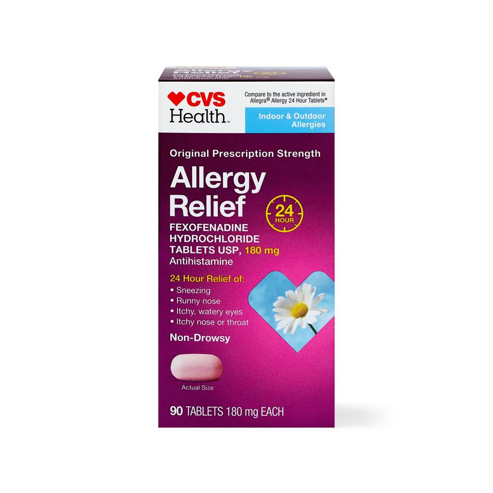 Cvs Health 24Hr Non Drowsy Allergy Relief Fexofenadine Hcl Tablets, 90 Ct