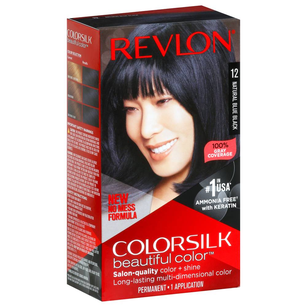 Revlon Colorsilk Beautiful Color Salon-Quality Permanent Hair Color, 12 Natural Blue Black (4.4 fl oz)