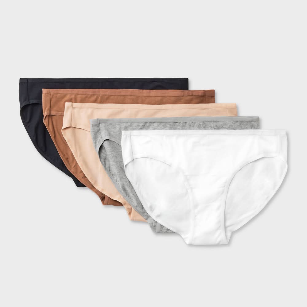 Dealworthy Mid Rise Solid Pattern Bikini Underwear, Women, Assorted Neutral (5 ct)