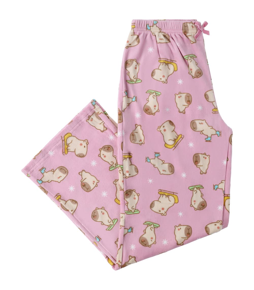 Printed Plush Lounge Pants Extra Large Capybara Sledding
