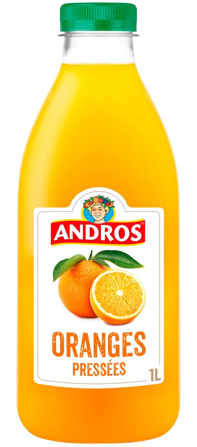 Jus D'Orange Pressées 100% Pur Jus Sans Sucres Ajoutés Andros - la bouteille de 1L
