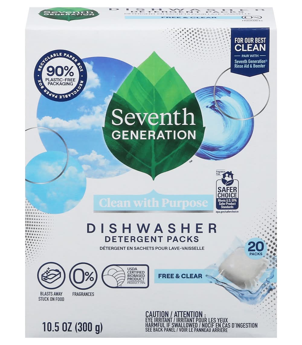 Seventh Generation Dishwasher Detergent packs, Free & Clear (10.5 oz)