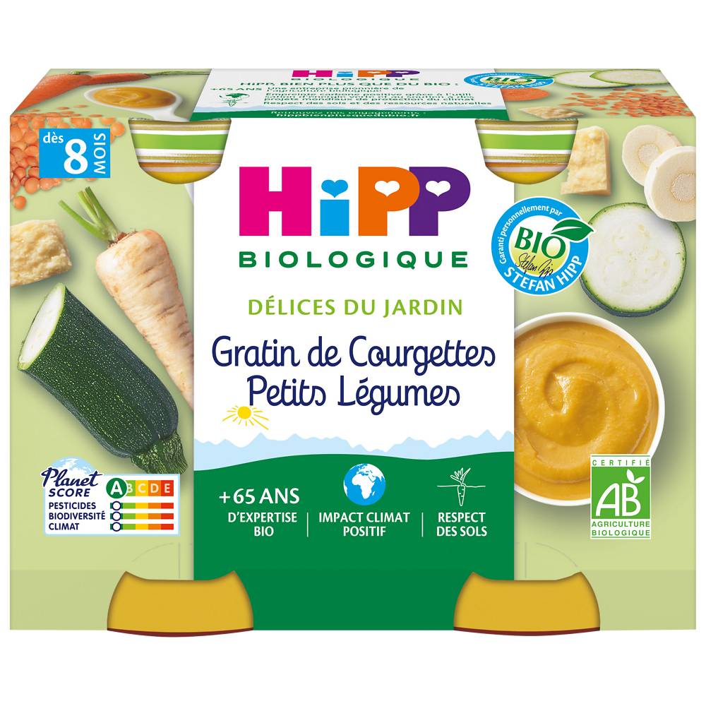 Hipp - Petit pot bio pour bébé gratin de courgettes et petits légumes dès 8 mois (2 pièces)
