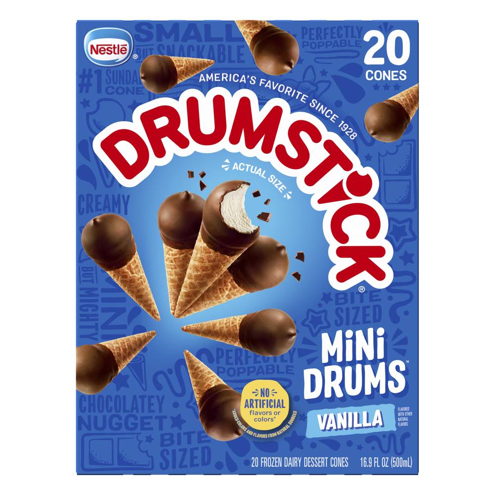 Drumstick Nestle Mini Frozen Dairy Dessert Cones, Vanilla (16.9 fl oz, 20 ct)