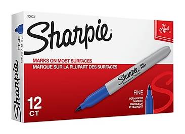 Sharpie Permanent Marker, Fine Tip, Blue, Dozen (30003)