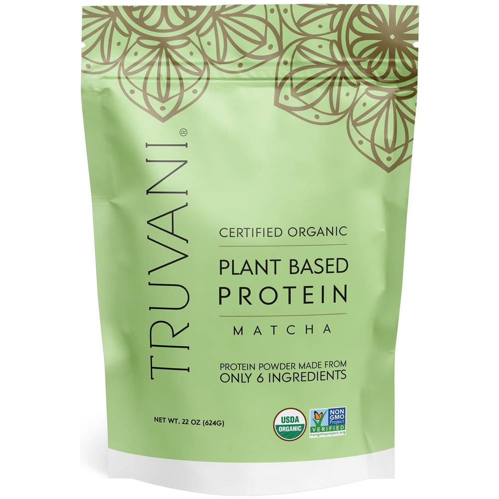 Truvani Certified Organic Plant Based Protein Powder, Matcha (22 oz)