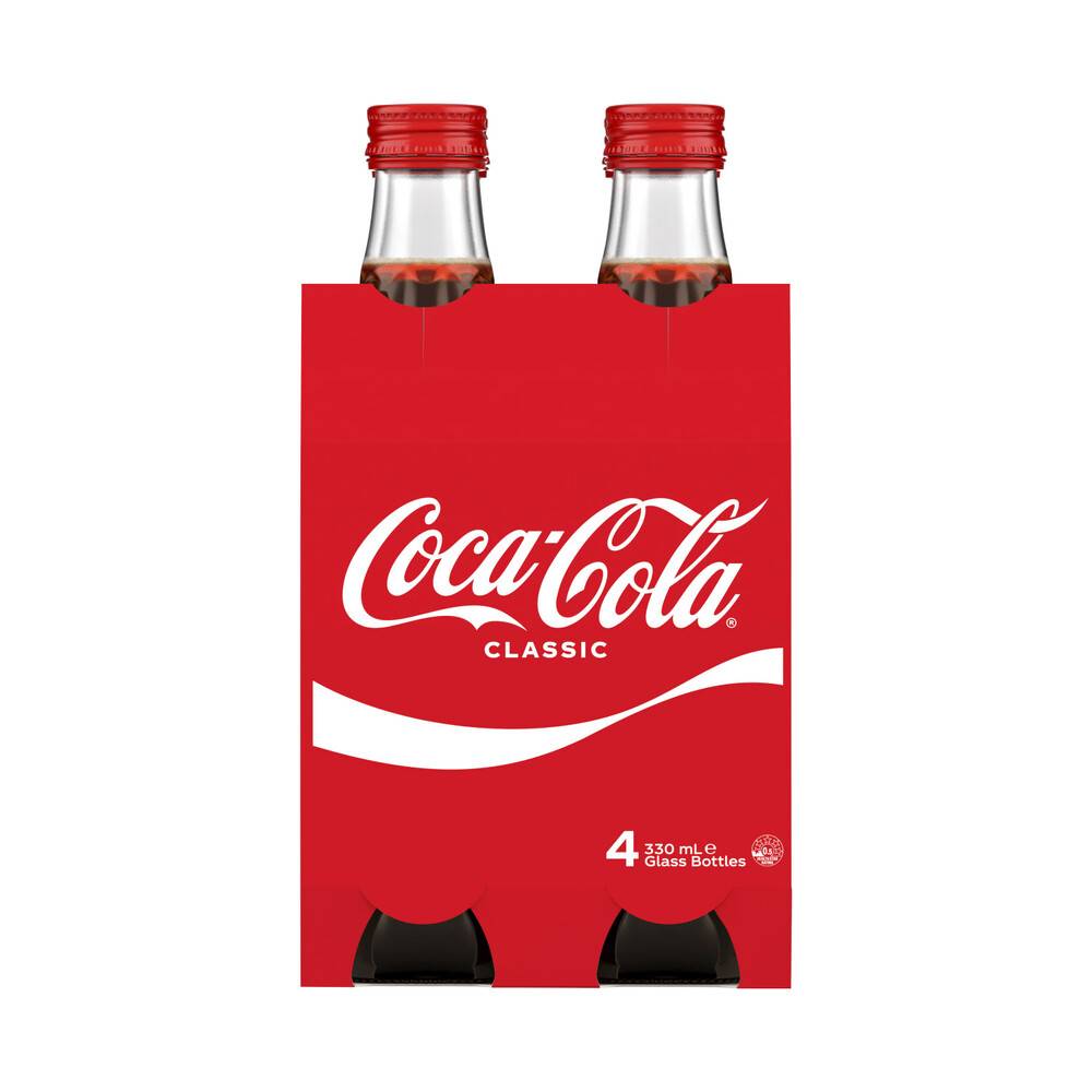 Coca-Cola Classic Soft Drink Multipack Glass Bottles 330ml (4 pack)