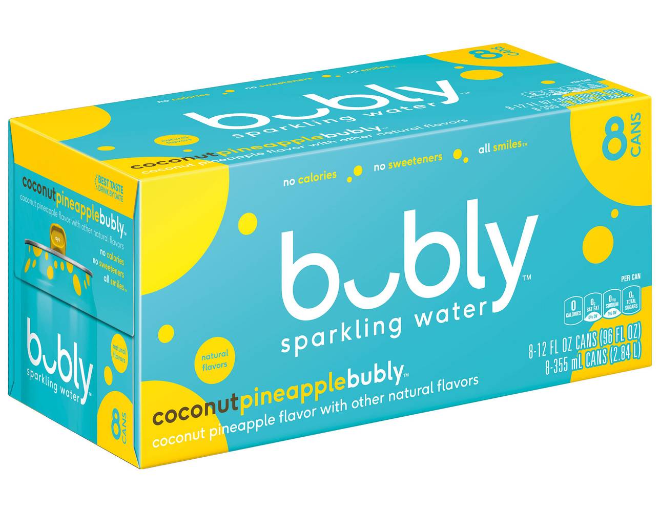 bubly Sparkling Water, Coconut - Pineapple (8 x 12 fl oz)