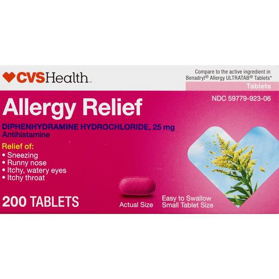 CVS Health Allergy Relief Diphenhydramine Tablets, 200 CT
