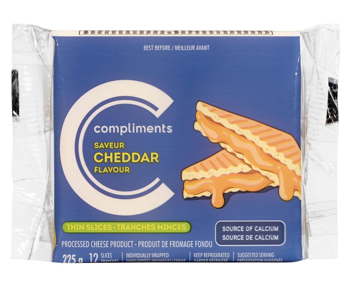 Compliments Thin Sliced Process Cheese, Cheddar (225 g, 12 ct)