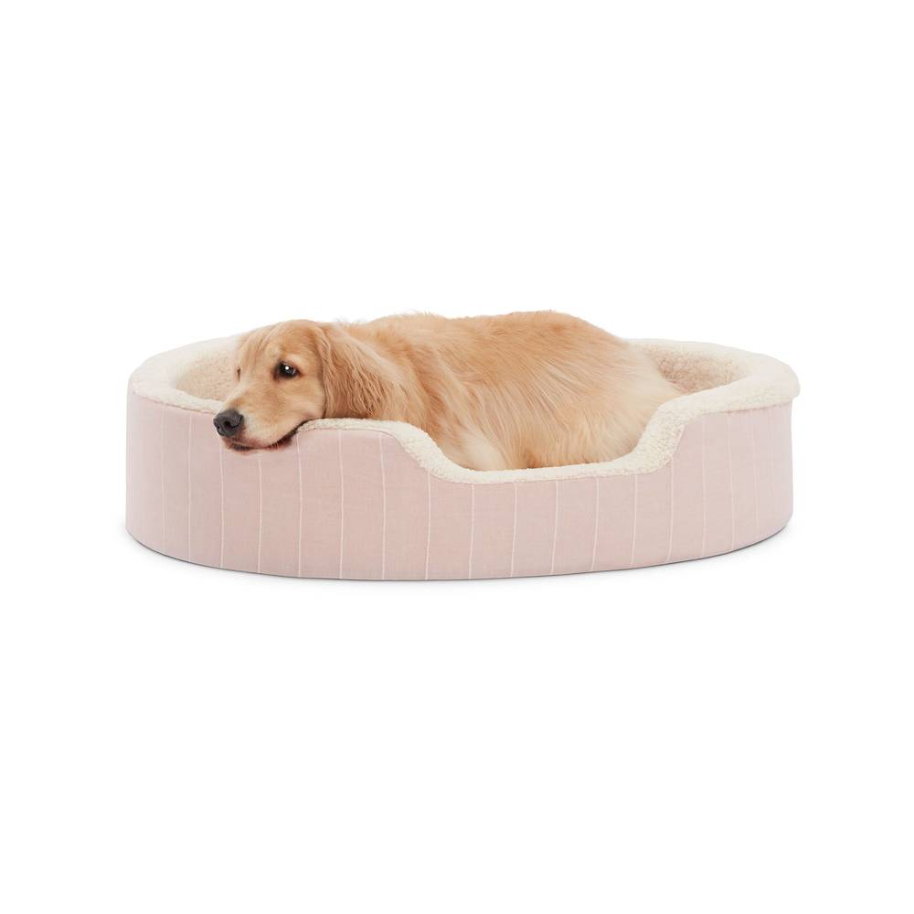 Top Paw® Orthopedic Cuddler Striped Dog Bed (Color: Tan, Size: 38\"L X 30\"W X 8\"H)