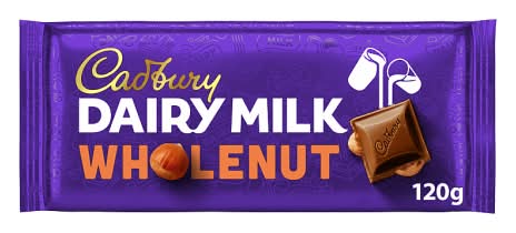 Cadbury Dairy Milk Wholenut, Chocolate Bar (120g)