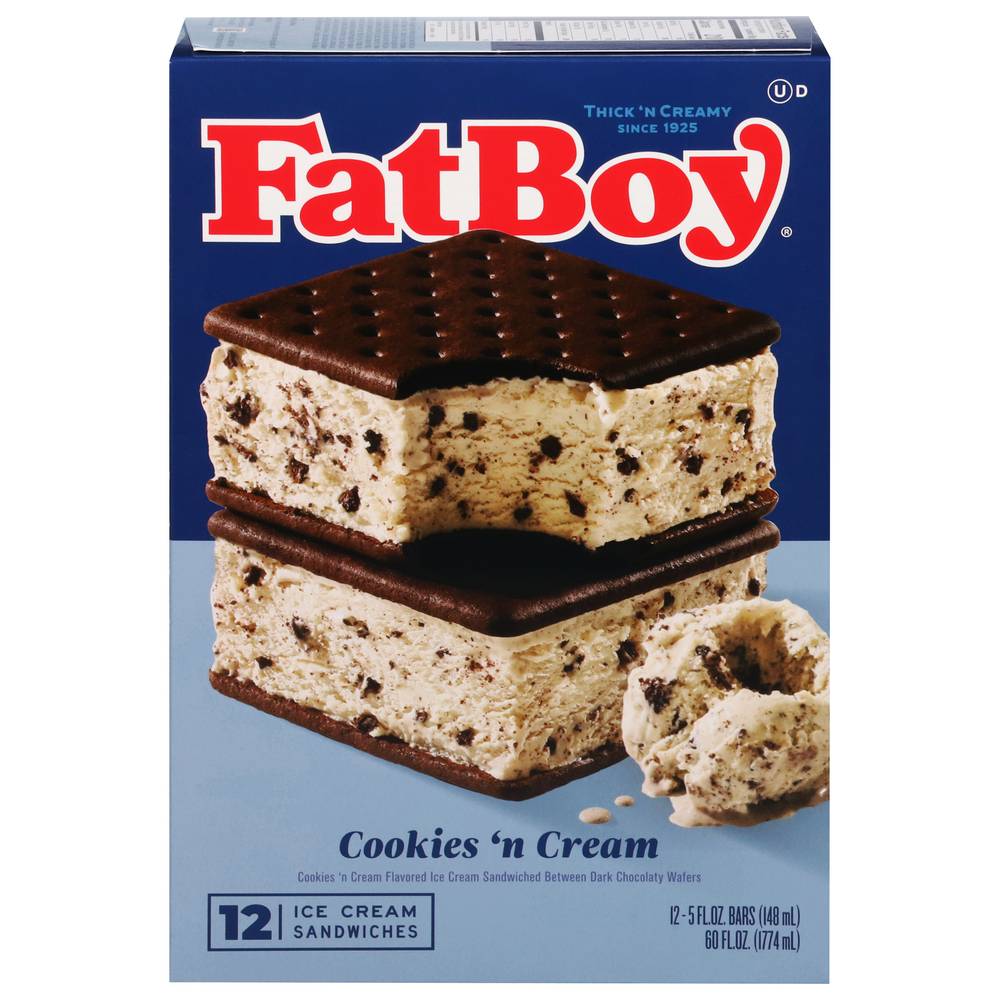 Fat Boy Cookies 'N Cream Ice Cream Sandwiches (12 x 5 fl oz)