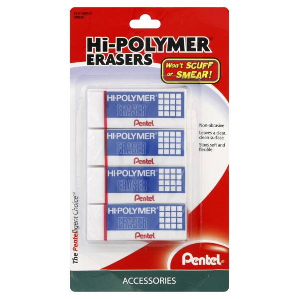 Pentel Hi-Polymer Block Erasers, White (4 ct)