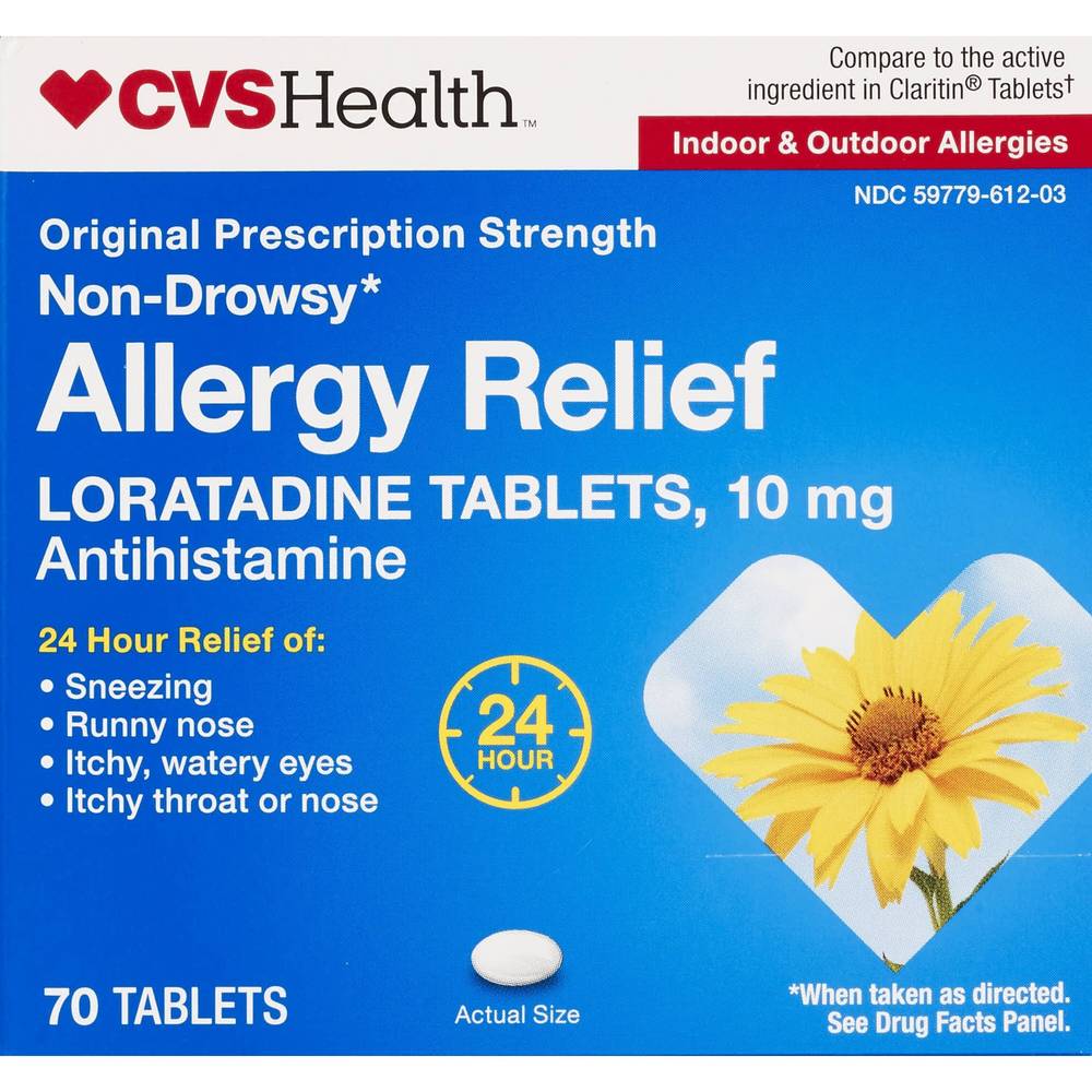 CVS Health 24HR Non Drowsy Allergy Relief Loratadine Tablets, 70 CT