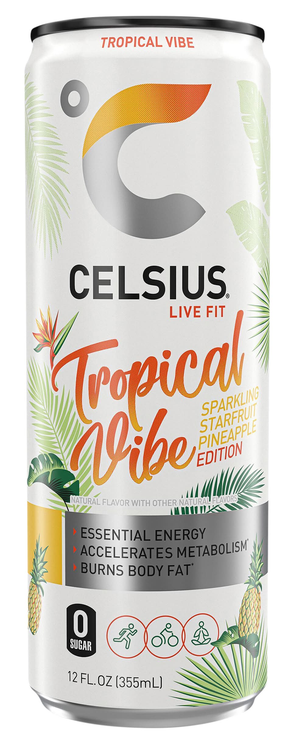 Celsius Tropical Vibe Sparkling Edition Energy Drink, Starfruit-Pineapple (12 fl oz)