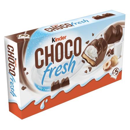 Barres chocolat au lait fourrés lait et noisette KINDER CHOCO FRESH - le paquet de 5 - 102,5g