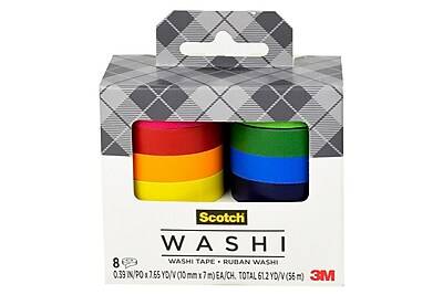 Scotch Washi Tape, Assorted Rainbow Design, 8 Rolls/Pack (C1017-8-SOL1)